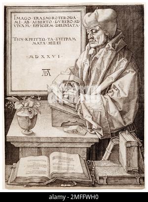 Erasmus di Rotterdam (1466/69-1536), filosofo olandese e scholar, incisione di ritratti in copperplate di Albrecht Durer, 1526 Foto Stock