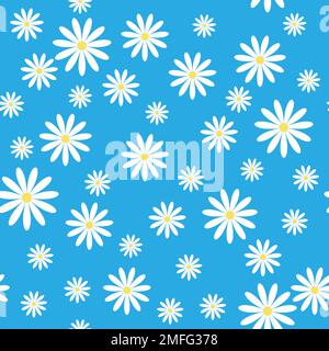 Motivo senza cuciture con margherite su sfondo blu Illustrazione Vettoriale