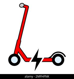 Icona scooter elettrico, trasporto urbano piatto ecologico, illustrazione vettore veicolo . Illustrazione Vettoriale