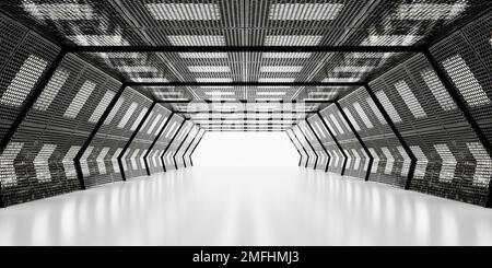 Dark futuristico moderno Garage Showroom Tunnel Corridor. Ingresso 3D Render Foto Stock