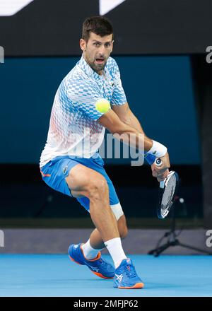 Melbourne, Australia. 25th. Gennaio 2023. Il tennista serbo Novak Djokovic in azione durante il torneo Australian Open di Melbourne Park mercoledì 25 gennaio 2023. © Juergen Hasenkopf / Alamy Live News Foto Stock