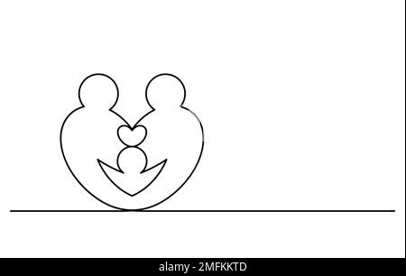 felicità famiglia abbracciare concetto in forma di cuore linea continua disegno illustrazione vettore Illustrazione Vettoriale
