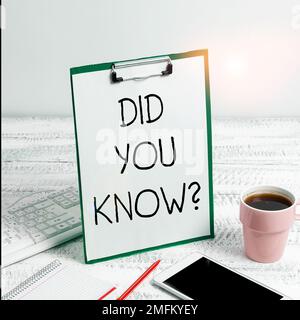 Lo sapevi che la visualizzazione concettuale è stata fatta. Concetto significato Divertimento fatti e cifre informazioni conoscenza generale Foto Stock