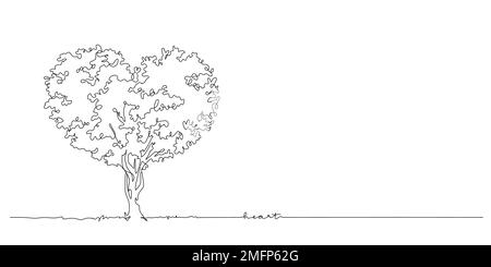 concetto di amore e san valentino, grande albero con forma a cuore linea continua disegno vettore illustrazione Illustrazione Vettoriale