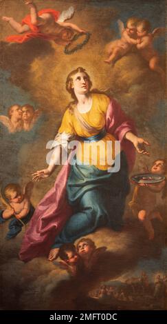 VALENCIA, SPAGNA - FEBBRAIO 17, 2022: La pittura barocca di San Lucia nella chiesa Iglesia San Nicolas. Foto Stock