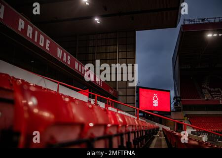 Nottingham, Regno Unito. 25th Jan, 2023. Una visione generale del City Ground il Carabao Cup semi-finale partita Nottingham Forest vs Manchester United a City Ground, Nottingham, Regno Unito, 25th gennaio 2023 (Photo by Ritchie Sumpter/News Images) a Nottingham, Regno Unito il 1/25/2023. (Foto di Ritchie Sumpter/News Images/Sipa USA) Credit: Sipa USA/Alamy Live News Foto Stock