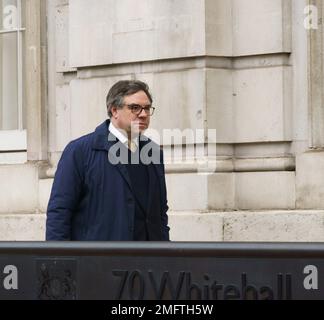 25th gennaio 2023 Westminster, Londra, Regno Unito. Jeremy Quin, Ministro dell'Ufficio del Gabinetto e Paymaster Generale, arriva oggi pomeriggio all'Ufficio del Gabinetto. Bridget Catterall/AlamyLiveNews Foto Stock