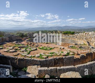 Cerchio tomba A, cerchio tomba albero A, cerchio tomba A o cerchio tomba A, cimitero reale, cittadella con mura, Micene, sito archeologico greco Foto Stock