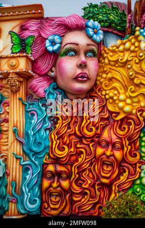 Carnevale di Schoenster in Sicilia, sfilata di carri allegorici e fioriti, Acireale, Sicilia, Acireale, Sicilia, Italia Foto Stock