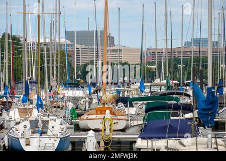 Barche a Washington Sailing Marina Foto Stock