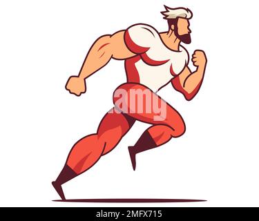 il corridore maschile gonfiato corre una maratona. illustrazione del vettore piatto. Illustrazione Vettoriale