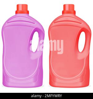 ilustración de botellas para limpiadores o detergentes para colada de ropa aislados sobre fondo blanco. Botellas de plástico de gran formato Foto Stock