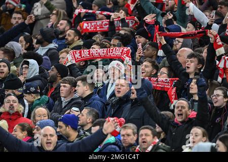 Nottingham, Regno Unito. 25th Jan, 2023. Nottingham Forest tifosi durante la Carabao Cup semi-finale partita Nottingham Forest vs Manchester United a City Ground, Nottingham, Regno Unito, 25th gennaio 2023 (Photo by Craig Thomas/News Images) a Nottingham, Regno Unito il 1/25/2023. (Foto di Craig Thomas/News Images/Sipa USA) Credit: Sipa USA/Alamy Live News Foto Stock