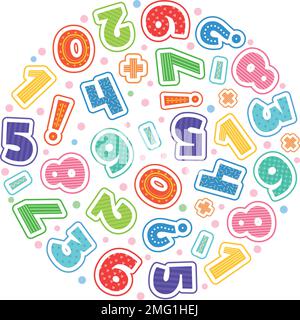 Numeri in cerchio. modello di design con numeri alfabetici decorativi sfondo in stile cartoon Illustrazione Vettoriale
