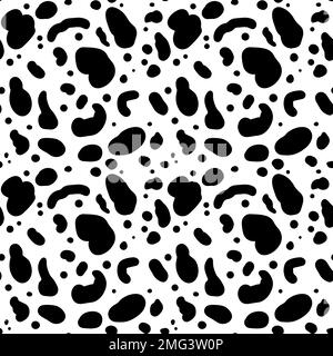 Modello di mucca senza giunture. Cartoni animati neri. Dalmatin o moo pelle. Illustrazione Vettoriale