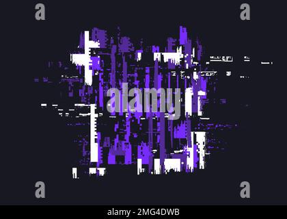 Errore di segnale digitale glitch pixel rumore sfondo astratto per un poster, copertina, biglietto da visita o cartolina in bianco e viola. Errore e errore del segnale. Foto Stock