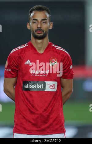 EGITTO, CAIRO, 24 gennaio 2023 - Ahmed Abdelkader di al Ahly SC guarda durante la partita della Premier League egiziana tra al Ahly SC e la National Bank of Foto Stock