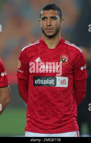 EGITTO, CAIRO, 24 gennaio 2023 - Rami Rabia di al Ahly SC guarda durante la partita della Premier League egiziana tra al Ahly SC e la Banca Nazionale d'Egitto Foto Stock