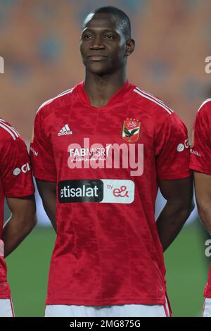 EGITTO, CAIRO, 24 gennaio 2023 - Aliou Dieng di al Ahly SC guarda durante la partita della Premier League tra al Ahly SC e la Banca Nazionale d'Egitto Foto Stock