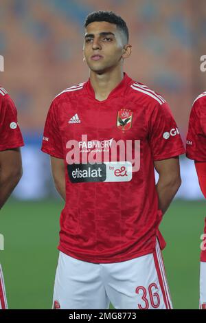 EGITTO, CAIRO, 24 gennaio 2023 - Ahmed Kouka di al Ahly SC guarda durante la partita della Premier League egiziana tra al Ahly SC e la Banca Nazionale d'Egitto Foto Stock