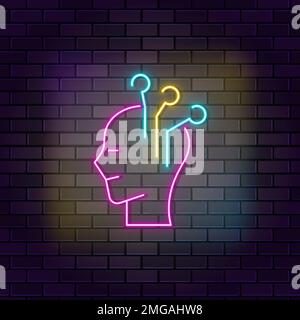 Ai, artificiale, icona vettore neon di connessione su sfondo scuro parete. Neon ai, artificiale, icona vettore di connessione Illustrazione Vettoriale