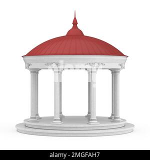 Urban Infrastructure Garden o Park Circle Gazebo con colonne greche e tetto rosso, o Pergola su sfondo bianco. rendering 3D Foto Stock