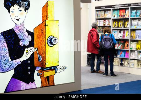 49th Angouleme International Comics Festival (Francia centro-occidentale) il 17 marzo 2022: Atmosfera presso gli stand degli editori. Qui, stand del pu Foto Stock