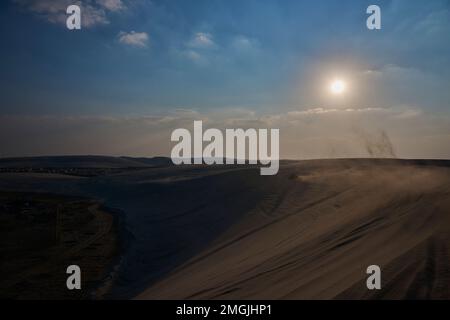 Prendi il sole sulle dune vicino a Doha, dove centinaia di piste possono essere viste a sinistra dagli amanti del brivido in 4x4. Foto Stock