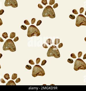 Acquerello seamless pattern con l impronta del gatto zampe. Foto Stock