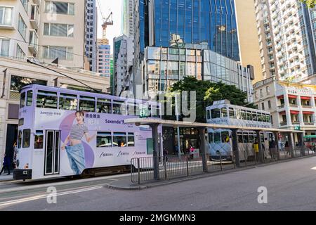 2022 dicembre - tram di Hong Kong in WAN Chai Foto Stock