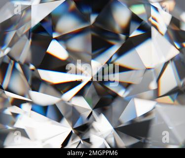 Cristallo di diamante realistico con rendering 3D di sfondo a trama caustica Foto Stock