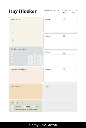 Time Blocking Planner, Time Boxing, Time Management, Printable Planner Illustrazione Vettoriale