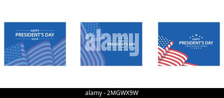 Buon giorno del presidente sfondo blu scuro con la bandiera degli Stati Uniti, banner, Poster, biglietto di auguri, impostare piatto vettore moderna illustrazione Illustrazione Vettoriale