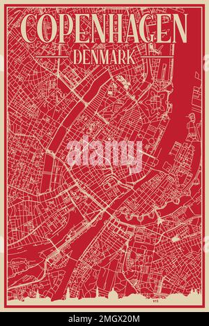 Poster della rete stradale del centro DI COPENHAGEN, DANIMARCA Illustrazione Vettoriale