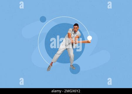 Foto schizzo collage grafica grafica immagine di cool forte ragazzo godendo baseball isolato disegno sfondo Foto Stock