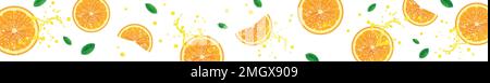 banner orizzontale con succulente fette di arancio su sfondo bianco Illustrazione Vettoriale