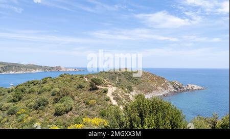 Vermeille costa mediterranea nella costa meridionale Pirenei Orientali in Languedoc-Roussillon Francia Foto Stock