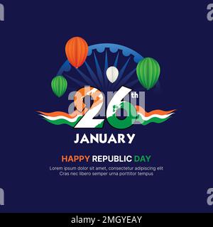 26 gennaio, 15 agosto, giorno dell'indipendenza, festa della repubblica dell'India, Ashoka Chakra e pennello tricolore. sfondo vettore. Illustrazione Vettoriale