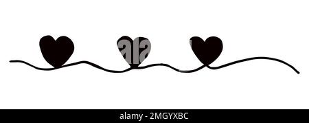 Cuore San Valentino oscillante dipinto a mano con pennello e inchiostro Illustrazione Vettoriale