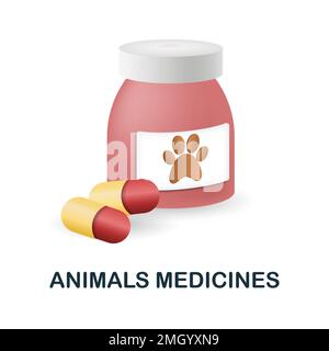 Animali Medicines icona. 3d illustrazione dalla collezione di animali domestici. Creative Animals Medicines 3D icona per web design, modelli, infografiche e altro ancora Illustrazione Vettoriale