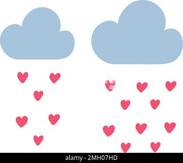 Nuvola disegnata a mano piovendo con cuori doodle vettore illustrazione. Illustrazione Vettoriale