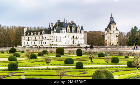 Chenonceau, Francia - Dic 29 2022： il bellissimo giardino del castello di Chenonceau in Francia Foto Stock