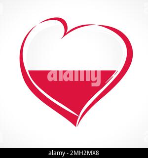 Emblema Love Poland. Bandiera polacca a forma di cuore, icona creativa. Illustrazione vettoriale Illustrazione Vettoriale
