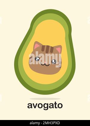 Cartone animato avocado gatto. Illustrazione vettoriale. Illustrazione Vettoriale