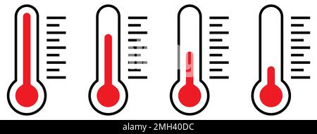 Icone del termometro. Simboli di temperatura calda. Illustrazione vettoriale Illustrazione Vettoriale