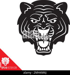 Icona glifo vettore faccia tigre ruggente. Simbolo testa Predator. Illustrazione Vettoriale