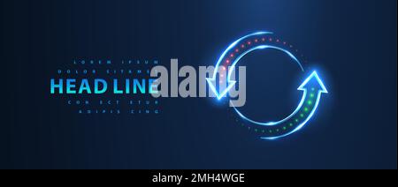 Due frecce girano. Icona a forma di cerchio moderna in blu. Scambio Currensy, trasferimento di denaro, simbolo di riciclaggio, rinnovare l'energia, ricarica web Illustrazione Vettoriale