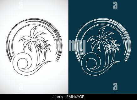 Semplice, moderna, unica spiaggia tropicale linea arte logo disegno illustrazione vettoriale Illustrazione Vettoriale