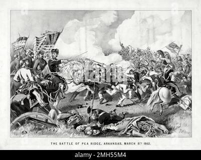 La Battaglia di Pea Ridge (la Battaglia di Elkhorn Tavern) fu una battaglia della guerra civile americana combattuta il 7-8th marzo 1862 in Arkansas. L'assalto era sotto il comando di Samuel Curtis, ed era una vittoria unionista. Foto Stock