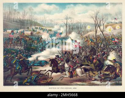 La Battaglia di Pea Ridge (la Battaglia di Elkhorn Tavern) fu una battaglia della guerra civile americana combattuta il 7-8th marzo 1862 in Arkansas. L'assalto era sotto il comando di Samuel Curtis, ed era una vittoria unionista. Foto Stock